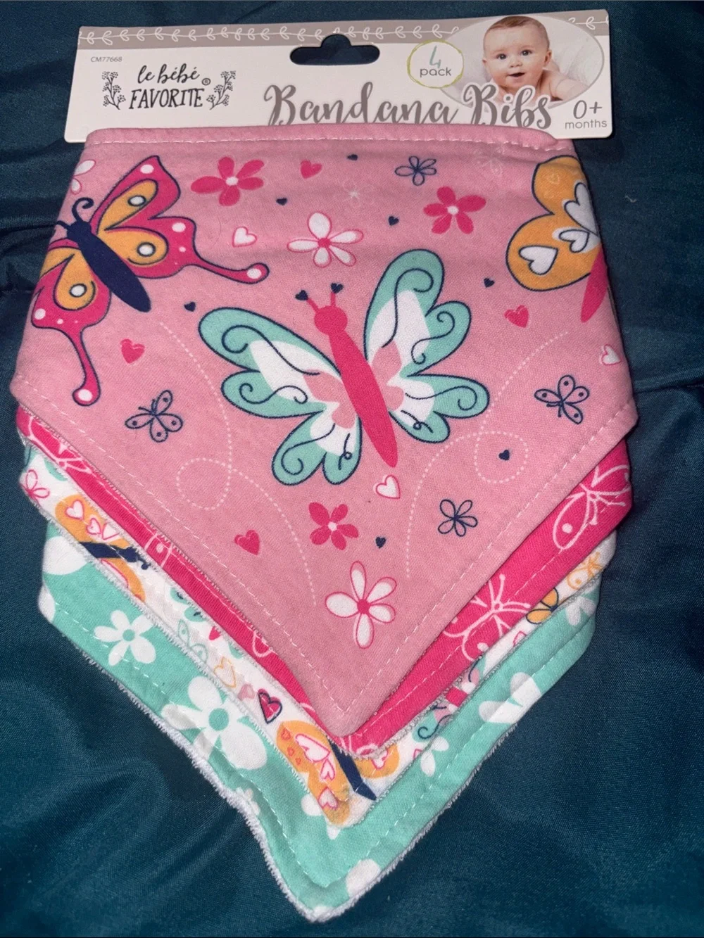 Le Bebe Favorite- Baby Girls' Pink Butterfly 🦋 & Flowers 🌺 Bandana Bibs - 4 Pack